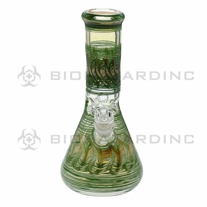 Biohazard Inc Glass Bong 10" Wrap & Rake Green Beaker Waterpipe - 50mm x 5mm