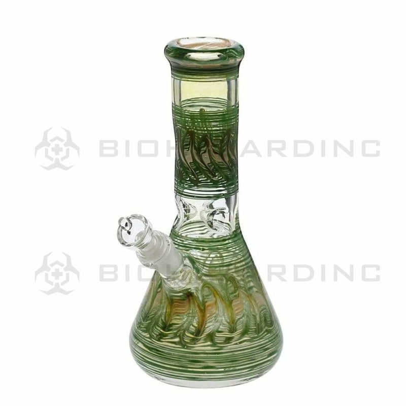 Biohazard Inc Glass Bong 10" Wrap & Rake Green Beaker Waterpipe - 50mm x 5mm