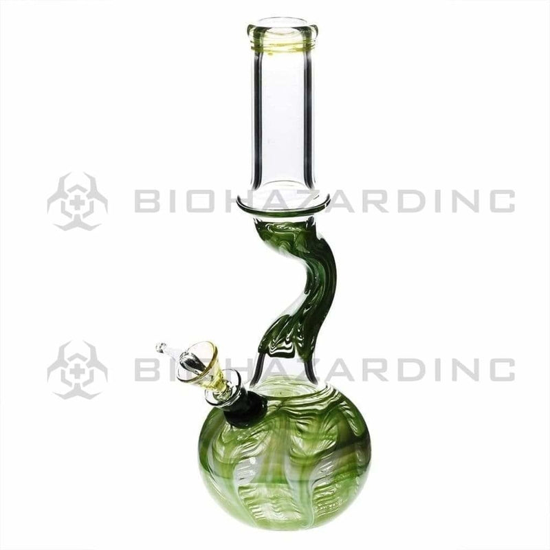 Biohazard Inc Glass Bong 10" Wrap & Rake Green Bend Waterpipe w/ Slider Bowl - 32mm x 4mm