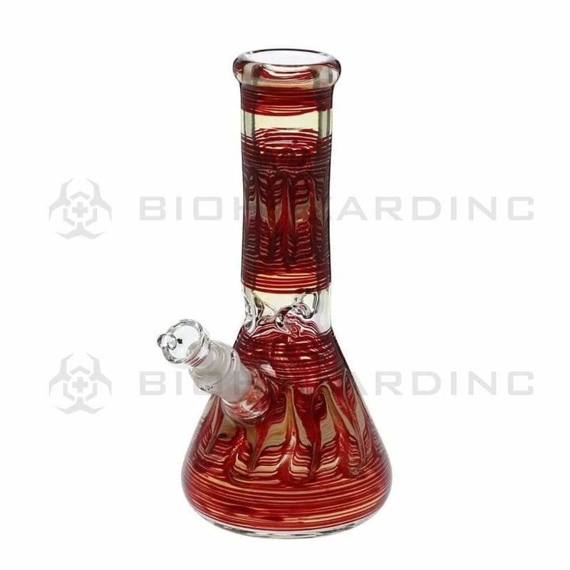 Biohazard Inc Glass Bong 10" Wrap & Rake Red Beaker Waterpipe - 50mm x 5mm