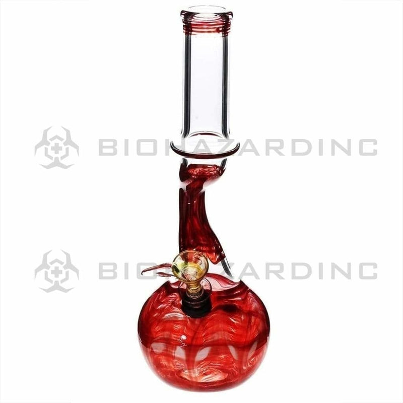 Biohazard Inc Glass Bong 10" Wrap & Rake Red Bend Waterpipe w/ Slider Bowl - 32mm x 4mm