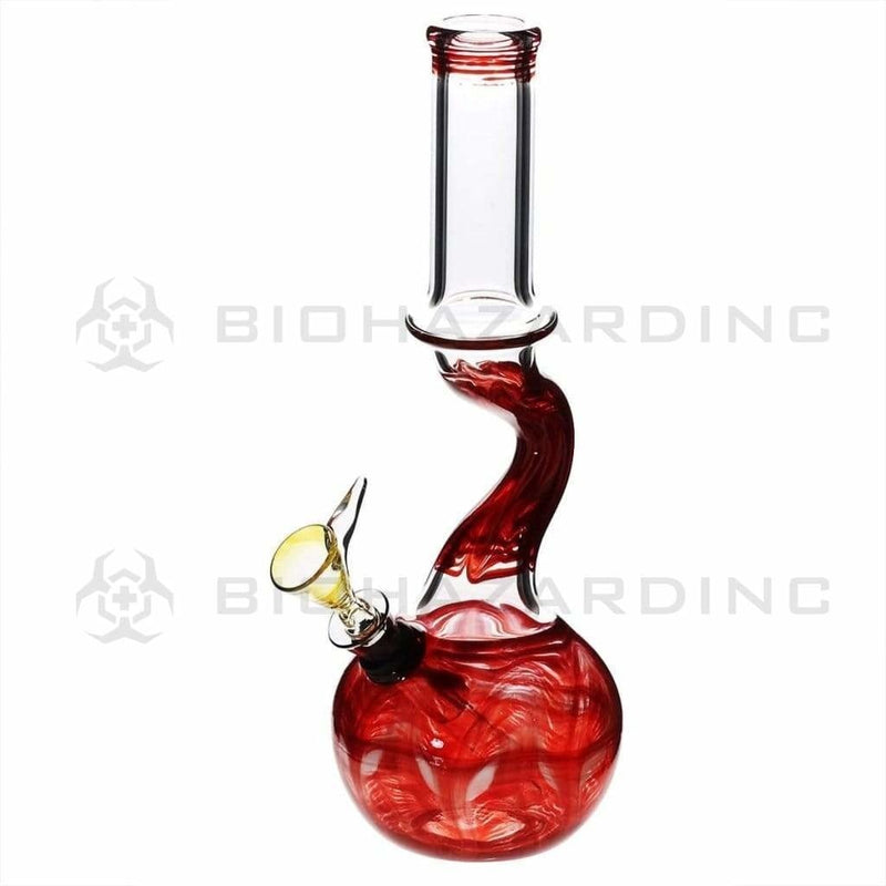 Biohazard Inc Glass Bong 10" Wrap & Rake Red Bend Waterpipe w/ Slider Bowl - 32mm x 4mm