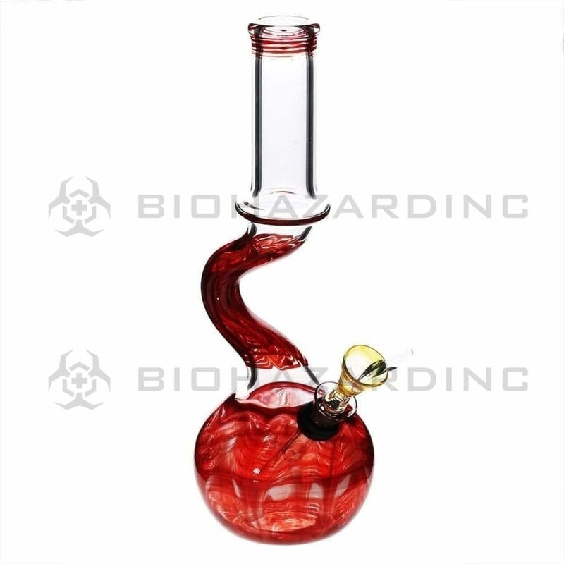 Biohazard Inc Glass Bong 10" Wrap & Rake Red Bend Waterpipe w/ Slider Bowl - 32mm x 4mm