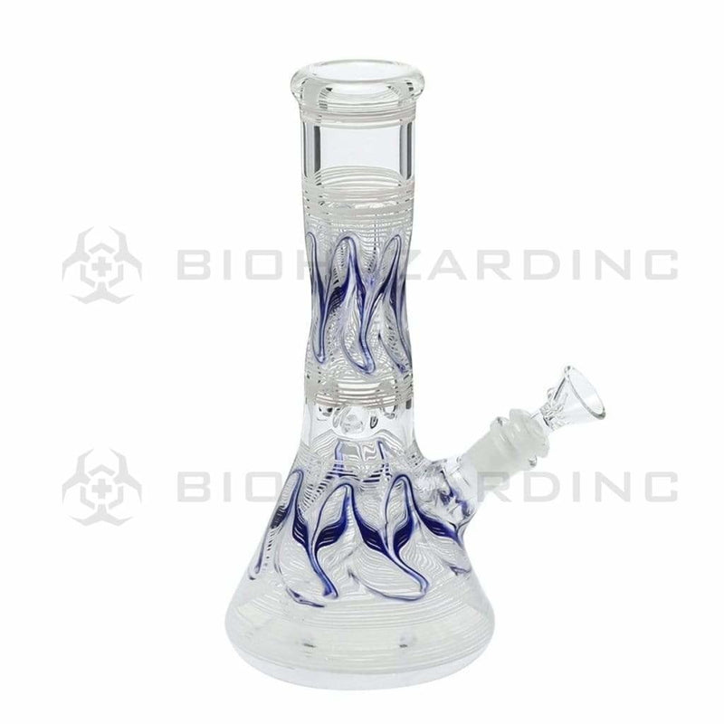 Biohazard Inc Glass Bong 10" Wrap & Rake White Beaker Waterpipe - 50mm x 5mm