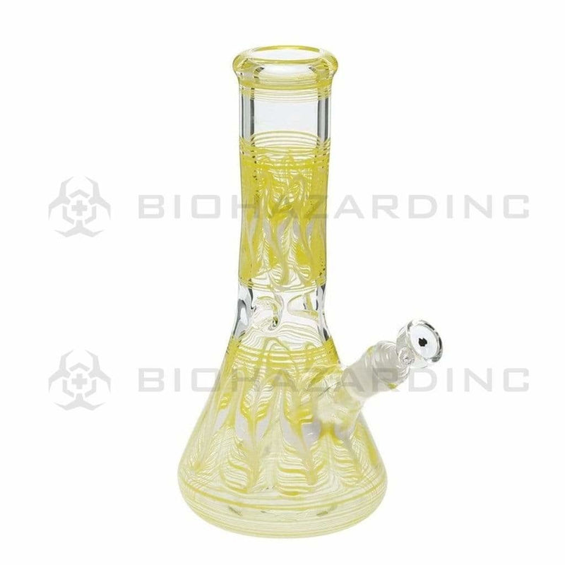 Biohazard Inc Glass Bong 10" Wrap & Rake Yellow Beaker Waterpipe - 50mm x 5mm