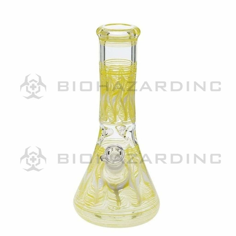 Biohazard Inc Glass Bong 10" Wrap & Rake Yellow Beaker Waterpipe - 50mm x 5mm