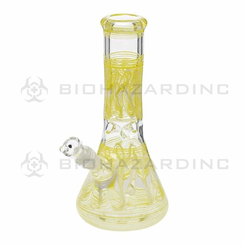 Biohazard Inc Glass Bong 10" Wrap & Rake Yellow Beaker Waterpipe - 50mm x 5mm