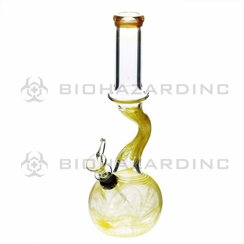 Biohazard Inc Glass Bong 10" Wrap & Rake Yellow Bend Waterpipe w/ Slider Bowl - 32mm x 4mm