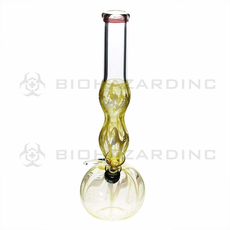 Biohazard Inc Glass Bong 10" Yellow Wrap & Rake Double Bulge Waterpipe w/ Slider Bowl