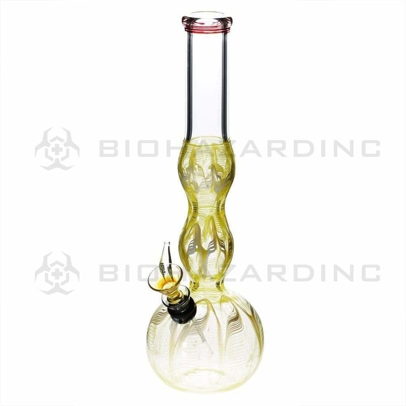 Biohazard Inc Glass Bong 10" Yellow Wrap & Rake Double Bulge Waterpipe w/ Slider Bowl