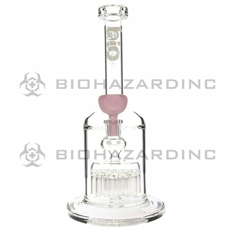 Bio Glass Glass Bong 12" BIO 37 Arm Tree Percolator Stemless Waterpipe - Pink Logo