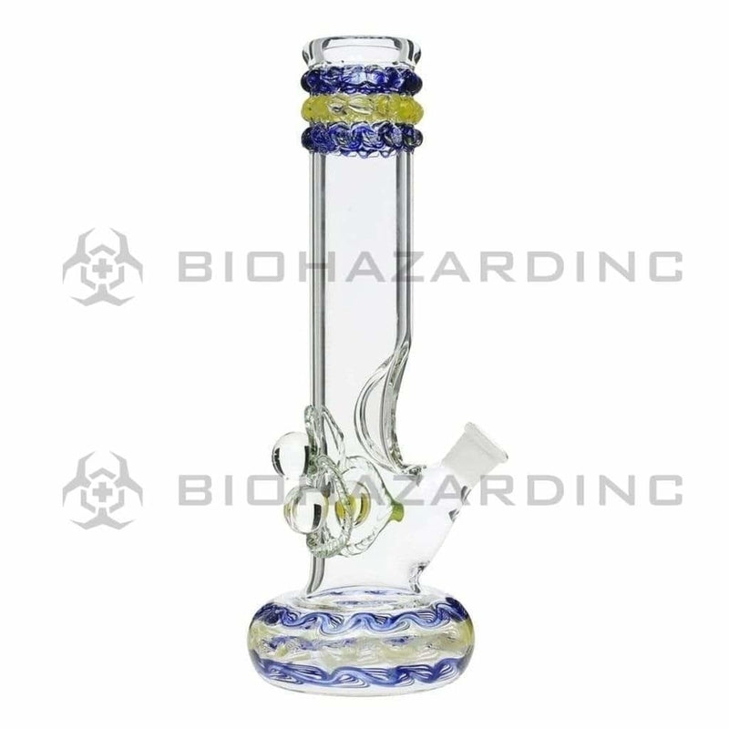 Biohazard Inc Glass Bong 12" Blue Rake Hollowfoot w/ Marbles