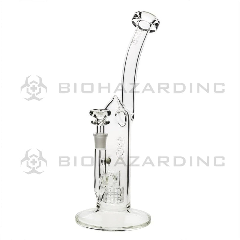 Bio Glass Glass Dab Rig 12" Inline 90 Degree Grid Bubbler 14mm - Clear With BIO Stamp and Gold Logo