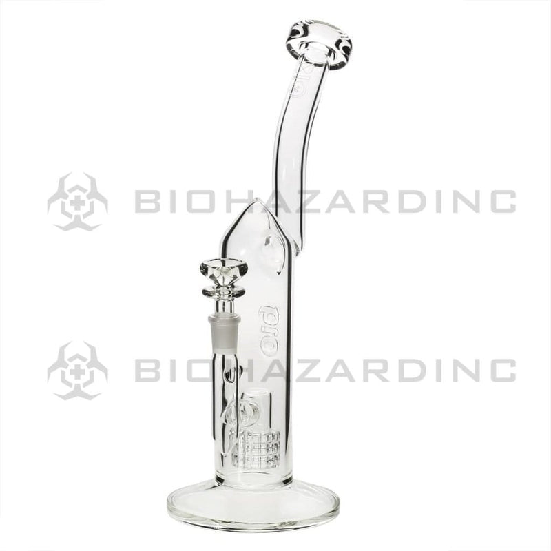 Bio Glass Glass Dab Rig 12" Inline 90 Degree Grid Bubbler 14mm - Clear With BIO Stamp and Silver Logo