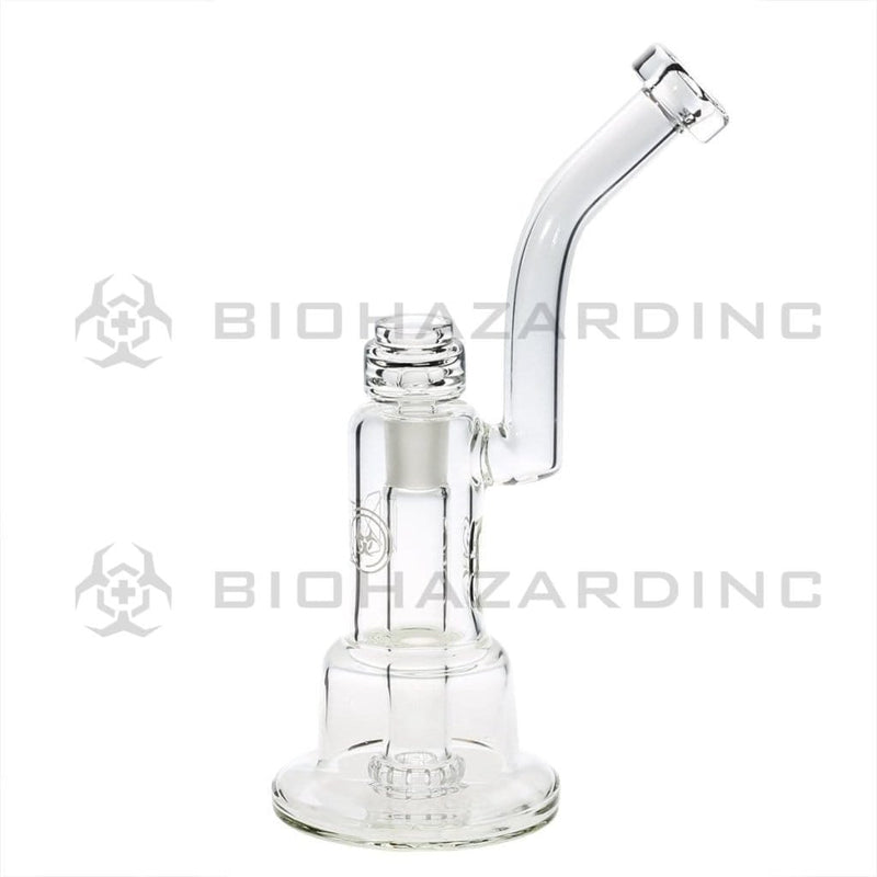 Bio Glass Glass Dab Rig 12" Inverted Twin Showerhead Bubbler 19mm - Clear With Silver Logo