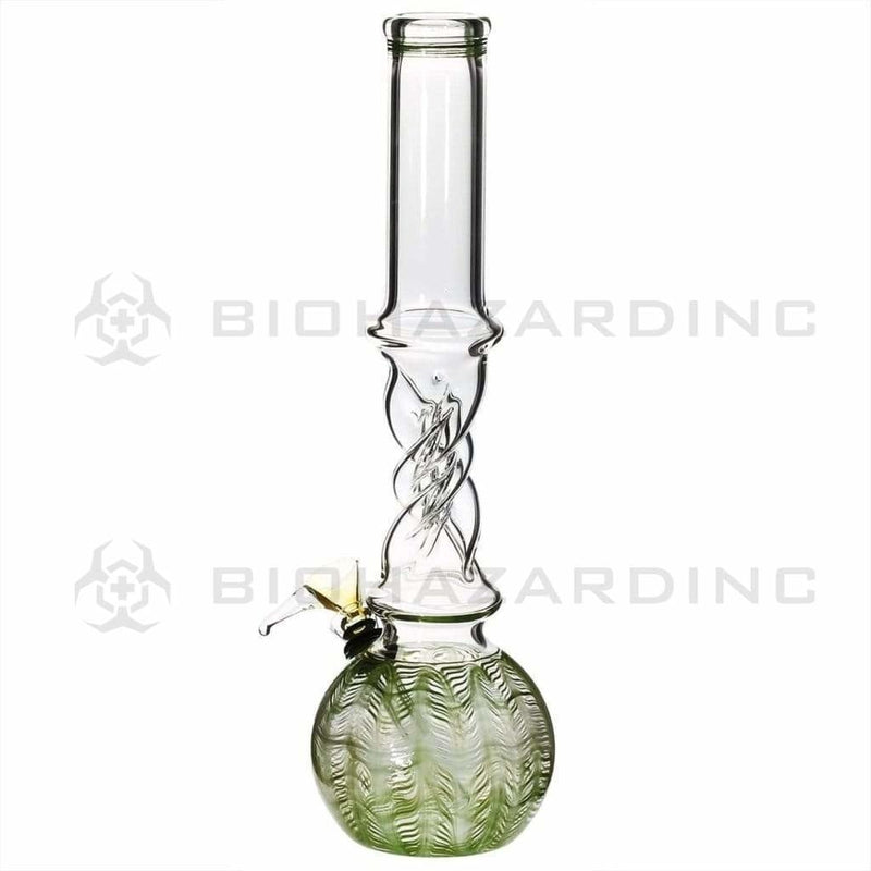 Biohazard Inc Glass Bong 12" Wrap & Rake Green Twist Waterpipe w/ Slider Bowl - 38mm x 4mm