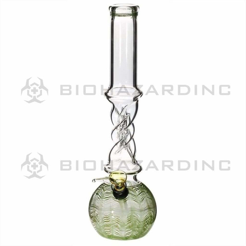 Biohazard Inc Glass Bong 12" Wrap & Rake Green Twist Waterpipe w/ Slider Bowl - 38mm x 4mm