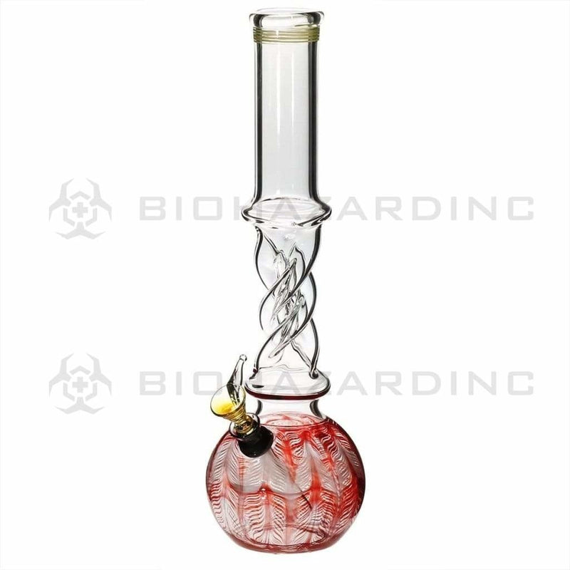 Biohazard Inc Glass Bong 12" Wrap & Rake Red Twist Water Pipe w/ Slide - 38mm x 4mm