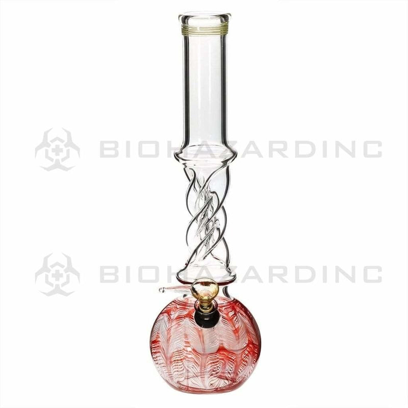 Biohazard Inc Glass Bong 12" Wrap & Rake Red Twist Water Pipe w/ Slide - 38mm x 4mm