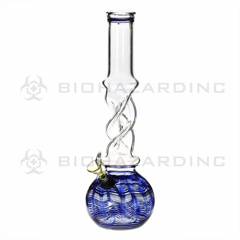 Biohazard Inc Glass Bong 12" Wrap & Rake Twist Waterpipe w/ Slider Bowl - 38mm x 4mm