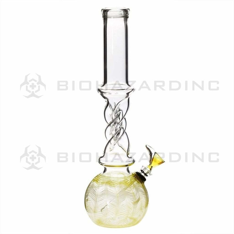 Biohazard Inc Glass Bong 12" Wrap & Rake Yellow Twist Waterpipe w/ Slider Bowl - 38mm x 4mm