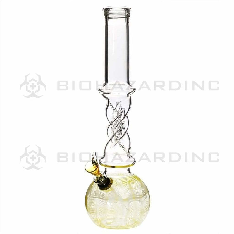 Biohazard Inc Glass Bong 12" Wrap & Rake Yellow Twist Waterpipe w/ Slider Bowl - 38mm x 4mm