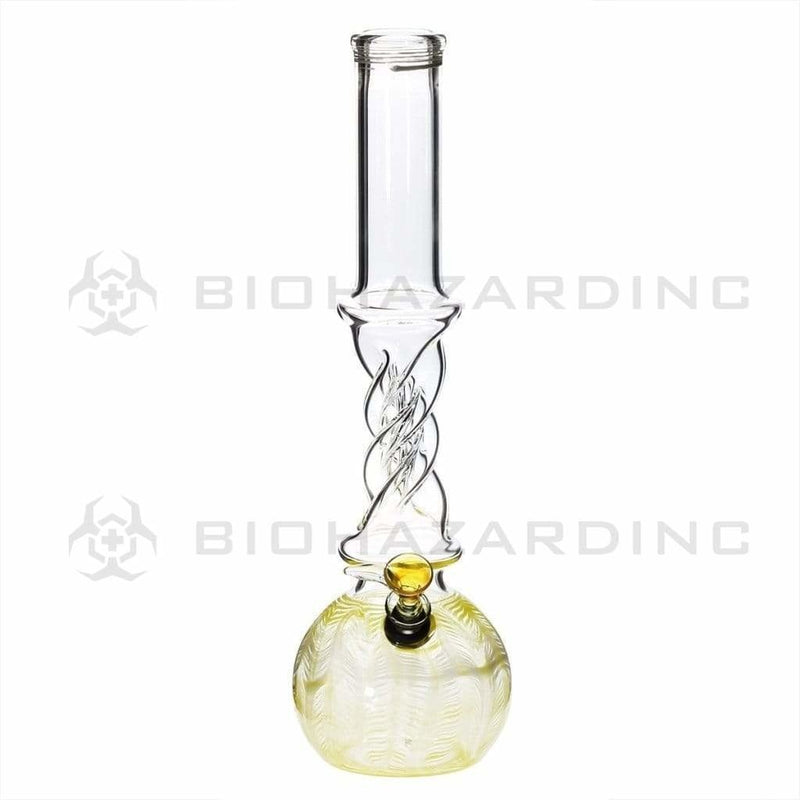 Biohazard Inc Glass Bong 12" Wrap & Rake Yellow Twist Waterpipe w/ Slider Bowl - 38mm x 4mm