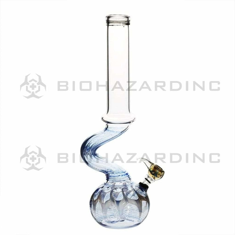 Biohazard Inc Glass Bong 13" 44mm Bend Water Pipe w/ Slide - Blue Rake