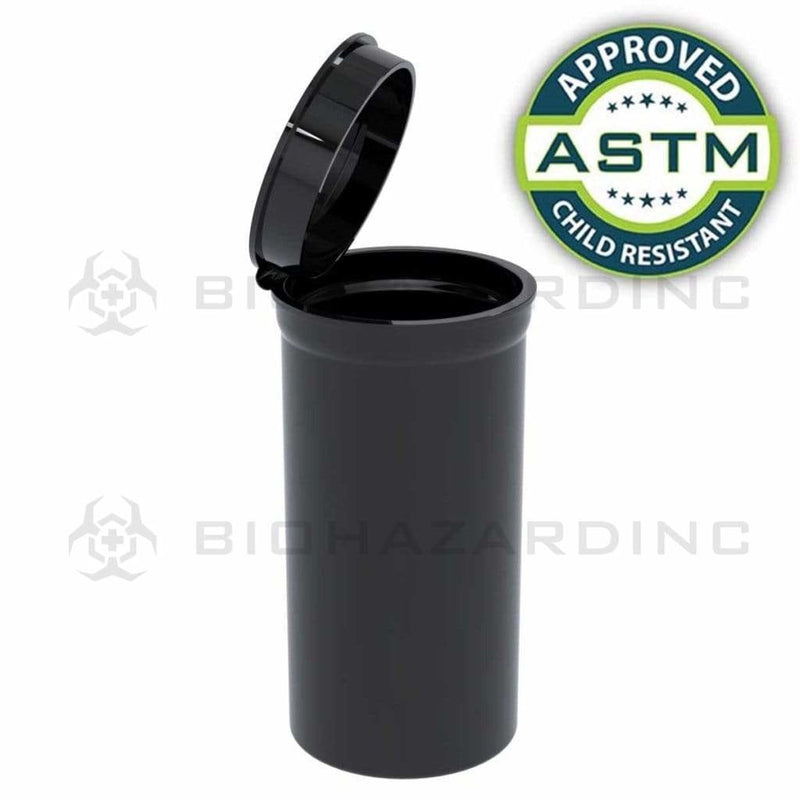 Biohazard Inc Child Resistant Pop Top Bottle 13 Dram - CR Pop Top 315 Count - Opaque Black