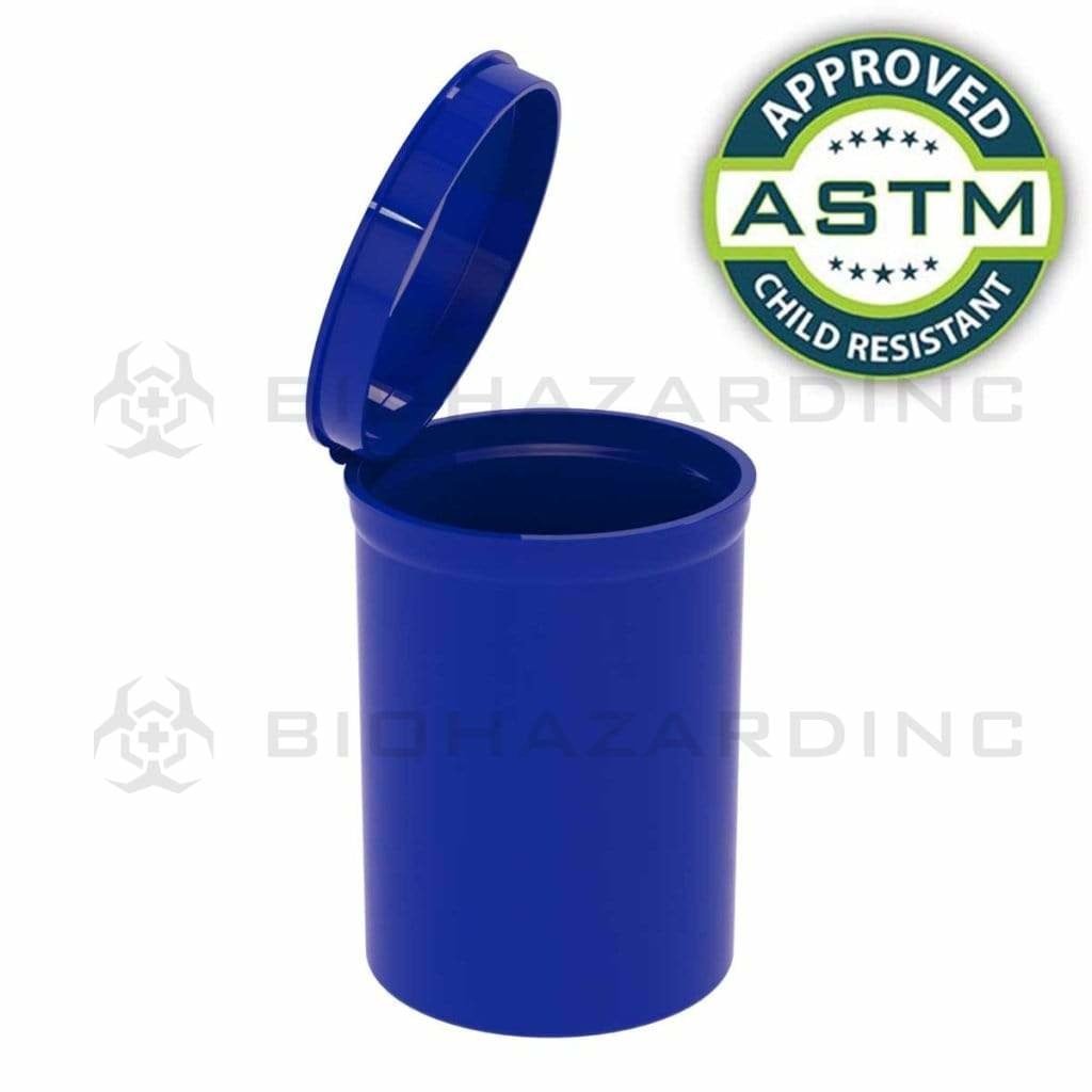 Biohazard Inc Child Resistant Pop Top Bottle 13 Dram - Opaque Blue CR Pop Top - 315 Count