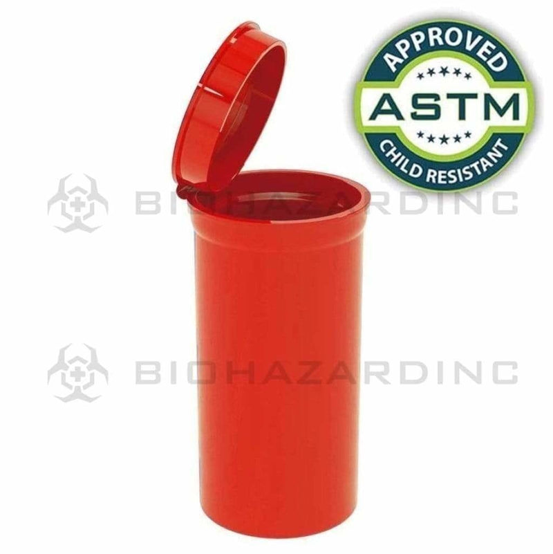 Biohazard Inc Child Resistant Pop Top Bottle 13 Dram - Opaque Red CR Pop Top - 315 Count