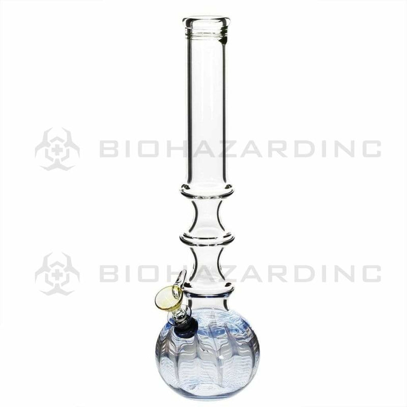 Biohazard Inc Glass Bong 14" 38mm Three Ring Water Pipe w/ Slide - Blue Rake