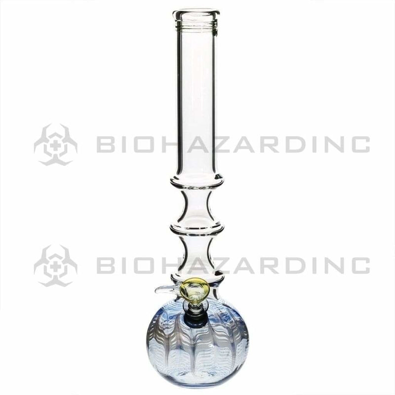 Biohazard Inc Glass Bong 14" 38mm Three Ring Water Pipe w/ Slide - Blue Rake