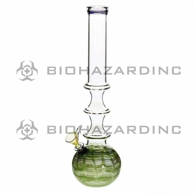 Biohazard Inc Glass Bong 14" 38mm Three Ring Water Pipe w/ Slide - Green Rake