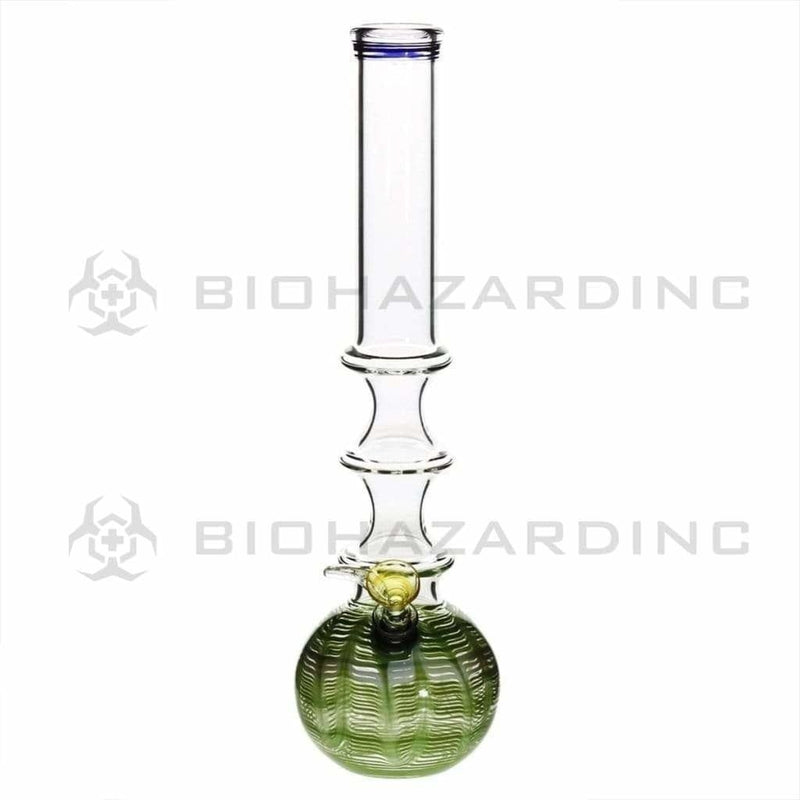 Biohazard Inc Glass Bong 14" 38mm Three Ring Water Pipe w/ Slide - Green Rake