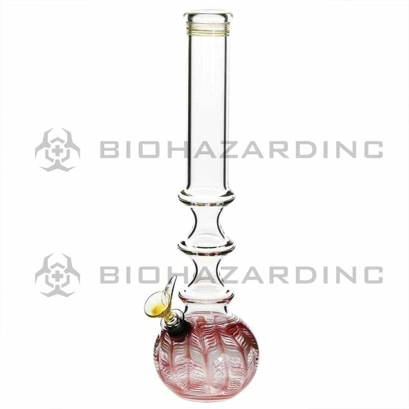 Biohazard Inc Glass Bong 14" 38mm Three Ring Water Pipe w/ Slide - Red Rake