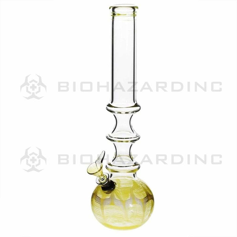 Biohazard Inc Glass Bong 14" 38mm Three Ring Water Pipe w/ Slide - Yellow Rake