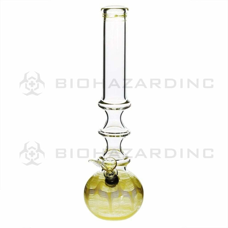 Biohazard Inc Glass Bong 14" 38mm Three Ring Water Pipe w/ Slide - Yellow Rake