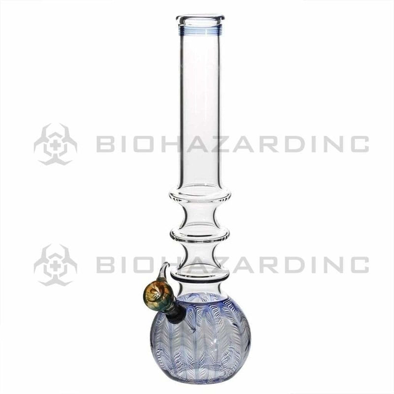 Biohazard Inc Glass Bong 14" 44mm Three Ring Water Pipe w/ Slide - Blue Rake