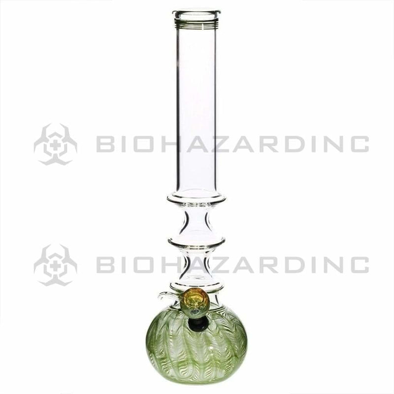 Biohazard Inc Glass Bong 14" 44mm Three Ring Water Pipe w/ Slide - Green Rake