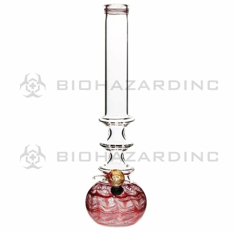 Biohazard Inc Glass Bong 14" 44mm Three Ring Water Pipe w/ Slide - Red Rake