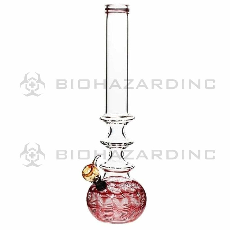 Biohazard Inc Glass Bong 14" 44mm Three Ring Water Pipe w/ Slide - Red Rake