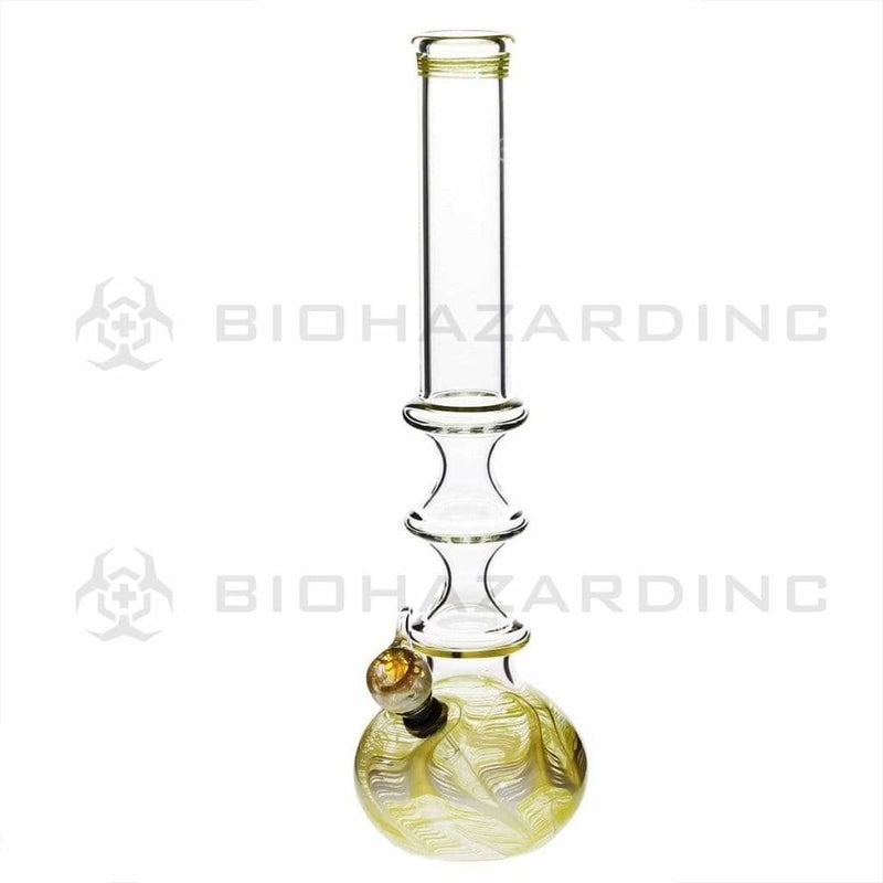 Biohazard Inc Glass Bong 14" 44mm Three Ring Water Pipe w/ Slide - Yellow Rake