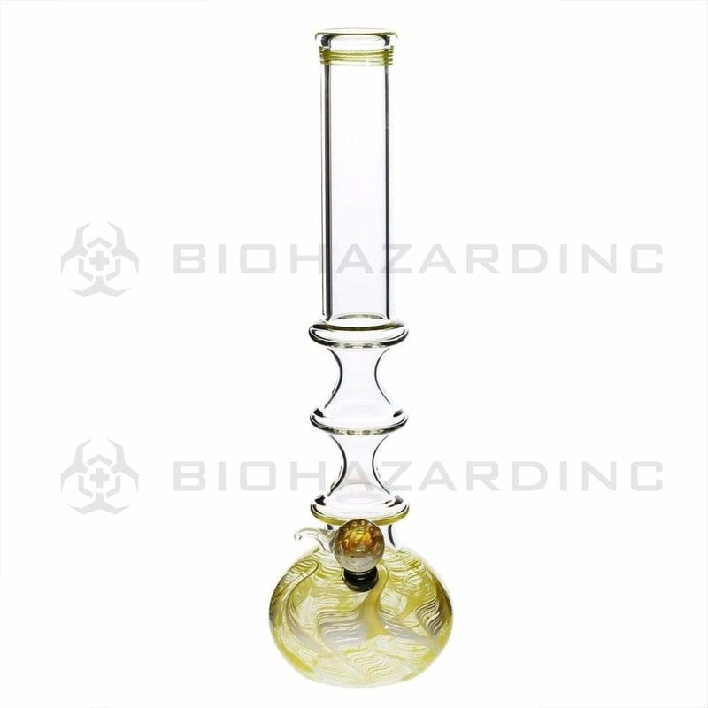 Biohazard Inc Glass Bong 14" 44mm Three Ring Water Pipe w/ Slide - Yellow Rake