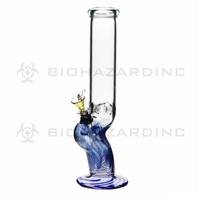 Biohazard Inc Glass Bong 14" Bend Straight Water Pipe w/ Slide - Blue Rake