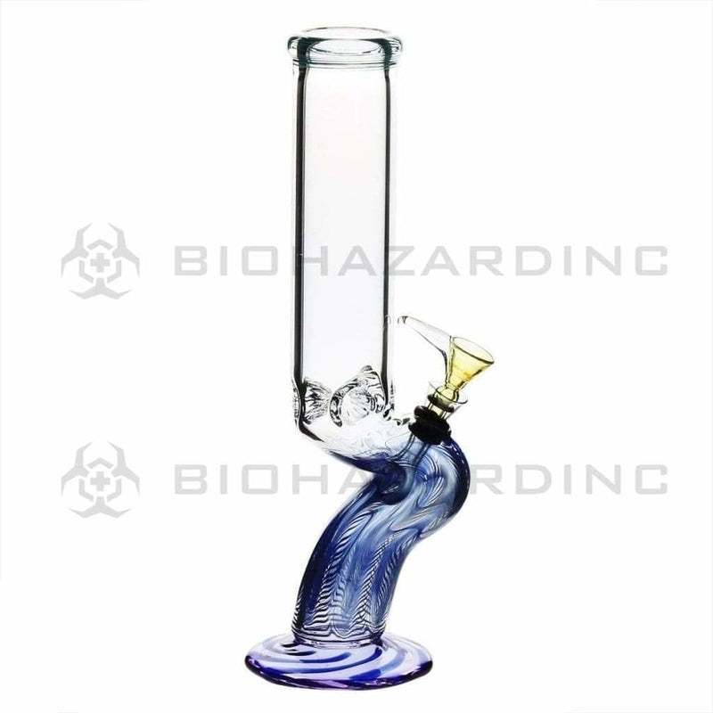 Biohazard Inc Glass Bong 14" Bend Straight Water Pipe w/ Slide - Blue Rake