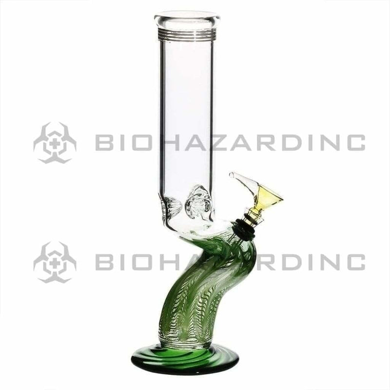 Biohazard Inc Glass Bong 14" Bend Straight Water Pipe w/ Slide - Green Rake