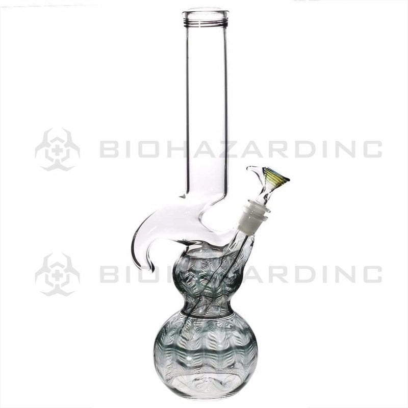 Biohazard Inc Glass Bong 16" Double Bubble Water Pipe with Hook - Black Rake