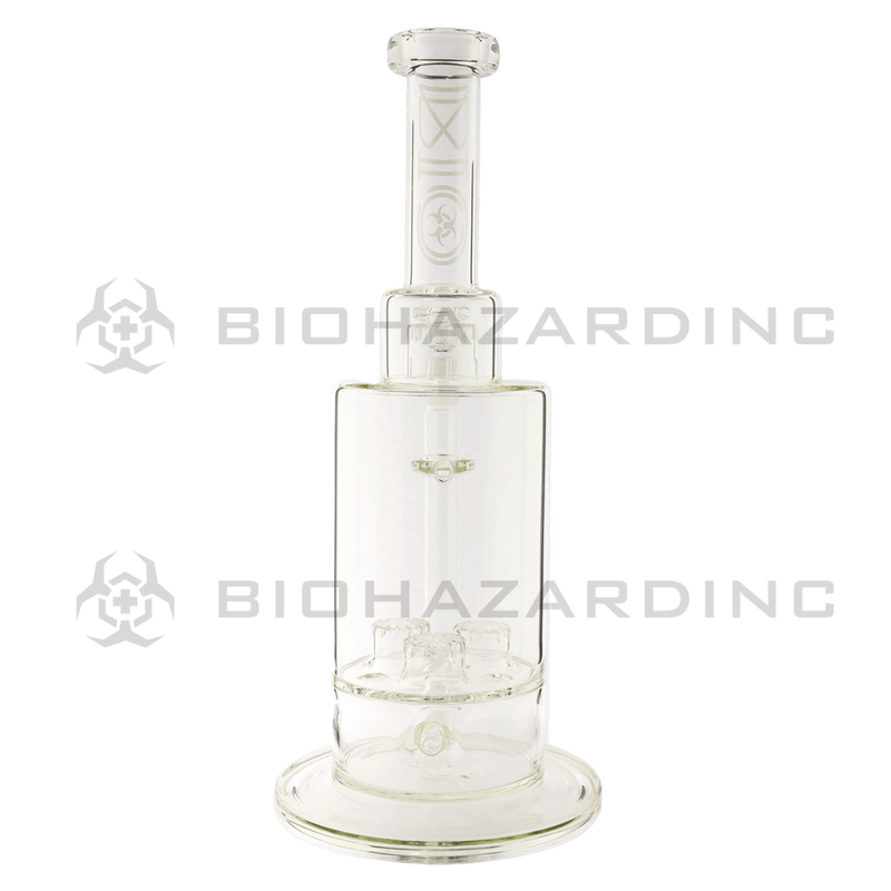 Biohazard Inc Glass Bong 16" Single Inline / Triple Updome Stemless Water Pipe Silver