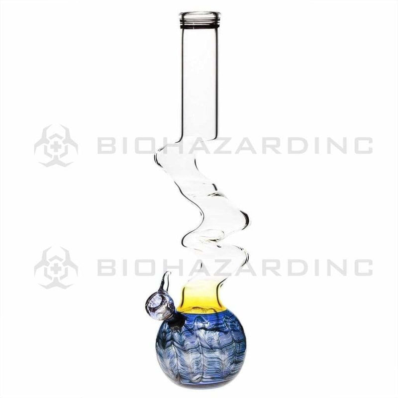 Biohazard Inc Glass Bong 16" Three Elbow Water Pipe w/ Slide - Blue Rake